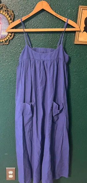 Madewell Blue Linen Viscose Midi Dress Sz Small thumbnail 1