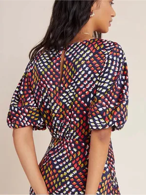 NWT ANTHROPOLOGIE MAEVE Melody Geometric Puff Sleeve Mini Dress Sz S thumbnail 9