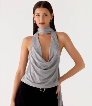 Peppermayo Silver Iridescent Cowl Neck Scarf Top thumbnail 1
