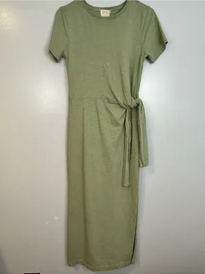 Nation LTD Lavi Tie Front Sage Green Cotton Maxi T-Shirt Dress Size XS thumbnail 6