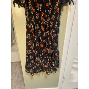 Ember Women's Size Medium Midi Dress Black Orange Floral V-Neck Short Sleeve thumbnail 14