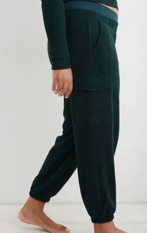Aerie Waffle Joggers Cargo Style Green Size Medium Loungewear Cozy thumbnail 1