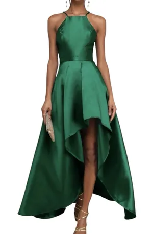 NWT Lulus Broadway Show Emerald Green High Low Satin Gown Size Small thumbnail 1