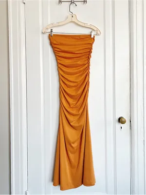 Anthropologie • The Gabbie Strapless Ruched Tube Dress jersey knit Mango orange thumbnail 13