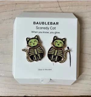 Baublebar NWOT Scaredy Cat Skeleton Glow In The Dark Earrings Halloween thumbnail 1