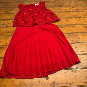 Sparkles & Swirls Red Sequin Lace Cap Sleeve‎ Pleated Dress Girls Size XS thumbnail 1