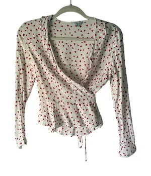 Rails‎ Small Wrap Top Simone Smitten Hearts White Blouse Coquette Style thumbnail 1