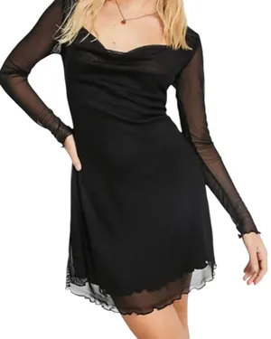 Stradivarius Black Long Sleeve Mesh Mini Dress S thumbnail 1