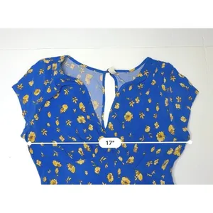 Free People Blue Peasant Faux Wrap Dress 8 Blue Floral Cap‎ Sleeves Keyhole thumbnail 6