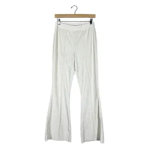 Aerie Ribbed Knit Solid Flare Leg Pants Cream Retro High Rise Seam Detail Size S thumbnail 2