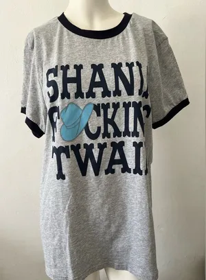 Shania Twain Concert tee size Med Gray Cowboy Western Raglan Rodeo Ranch Country thumbnail 1