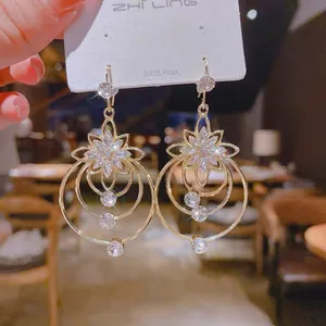 Crystal Flower Dangle Drop Earrings for Women thumbnail 1