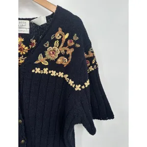 Vintage Northern Isles Cardigan Sweater Women L Navy Floral Hand Embroidered 90s thumbnail 2
