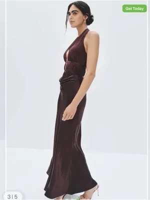 Misha Halter Cutout Satin Maxi Dress in Deep Brown thumbnail 7