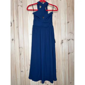 NWT Lulus Emrah Navy Cross-Front Cutout Halter Midi Dress Party Gala Banquet XS thumbnail 2