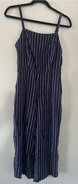 Old Navy Blue White Striped Wide Leg Jumpsuit Medium Coastal Nautical Beach thumbnail 1