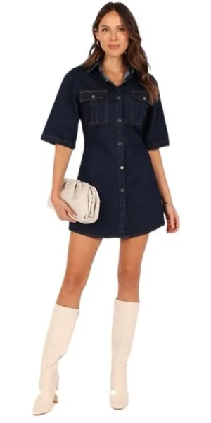 Petal & Pup Rev Mini Short Sleeve Button Denim Dress Size Small NEW thumbnail 1
