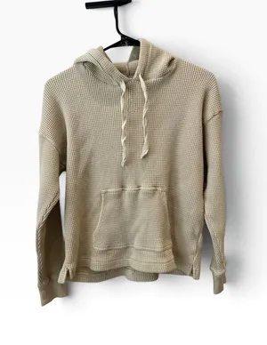 J.Crew Womens Waffle Knit Hoodie Beige Oatmeal Thermal Pullover Sweater Medium thumbnail 1