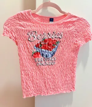 old navy pink strawberry tee  thumbnail 1