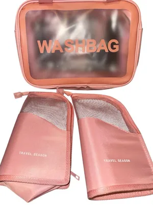Cute Pink Travel Season Washbag Set w/ Mesh Pouches - Toiletry Organizer thumbnail 1