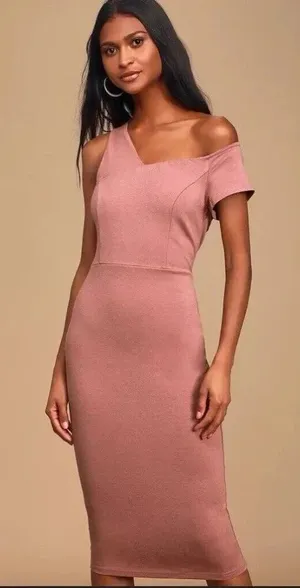 Lulu's Open Your‎ Heart Mauve Pink One-Shoulder Bodycon Midi Dress size XS Party thumbnail 1