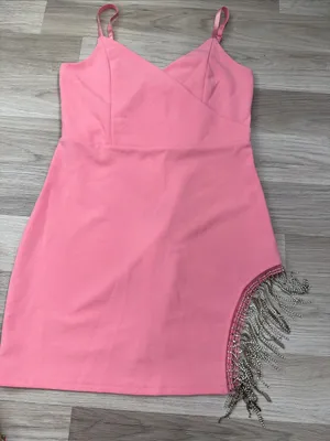 Windsor Pink Rhinestone Fringe Wrap Mini Dress thumbnail 3