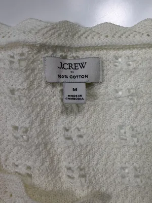 J. Crew 100% Cotton scalloped pointelle knit cardigan sweater in ivory NWOT thumbnail 11