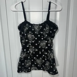 Floral Lace Corset Cami Top Black Polka Dot Med Fairy Grunge Whimsigoth Coquette thumbnail 4
