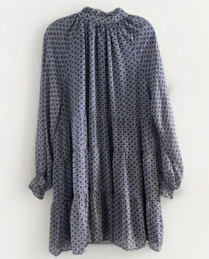 Karlie Tiered Mini Dress Long Sleeve Ruffle Neck Geometric Print Large thumbnail 5