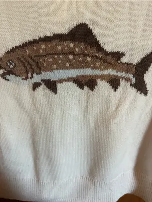 Fish sweatern Hollister Cream trout fish bou Sweater with Brown Fish Graphic XS thumbnail 4