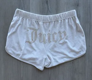 Juicy Couture Cream Shorts with Gold Rhinestone 'Juicy' Logo thumbnail 1