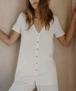 Zara White V-Neck Button-Up Top   thumbnail 1