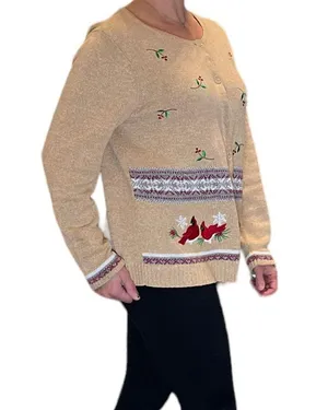 Crystal Kobe Embroidered Cardinal Holiday Christmas Cardigan Sweater thumbnail 4