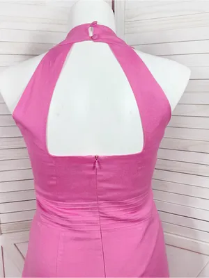 Jessica Howard Linen Blend Pleat Waist‎ Open Back Halter Maxi Dress Pink 14 thumbnail 6