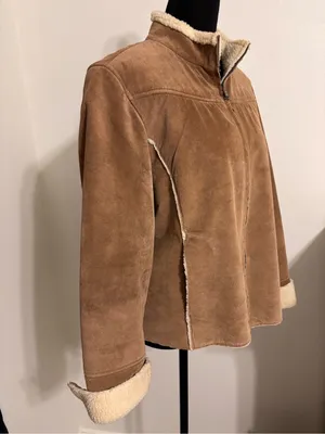 Co & Eddy women’s tan camel suede faux shearling lined jacket size 10 zip front thumbnail 3