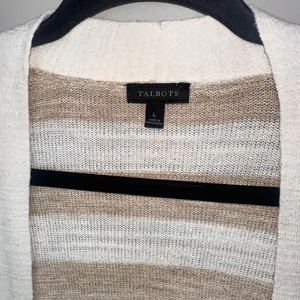 Talbots Womens Size Large Brown Cream Stripe Cardigan Sweater thumbnail 3