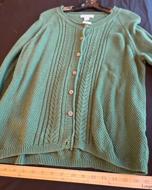 Coldwater Creek Green Cotton Pointelle Cable Knit Button Cardigan Sweater L thumbnail 1