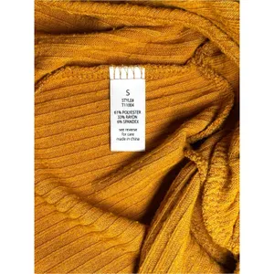Active USA Ribbed Mustard Wrap Front Soft Crop Top Mustard Y2K Long Sleeve Small thumbnail 6