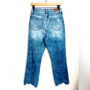 Judy Blue Cropped Bootcut Jean Distressed Stretch High Rise Chewed Hem Boho 7/28 thumbnail 3