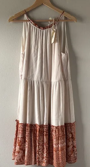 NWT Hem & Thread Cream and Burnt Orange Tiered Sleeveless Dress thumbnail 1