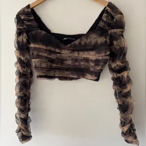 Zara Corsetry Pattern Tulle Crop‎ Top Woman's Long Sleeve thumbnail 2
