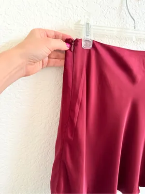 Meshki Satin Mini Skirt in Burgundy Red Purple Small S thumbnail 4