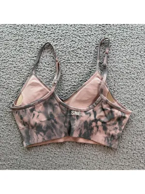 Darc Sport Wolves SHE Seamless Sports Bra Pink Gray Wash Tie Dye Gym Small thumbnail 2