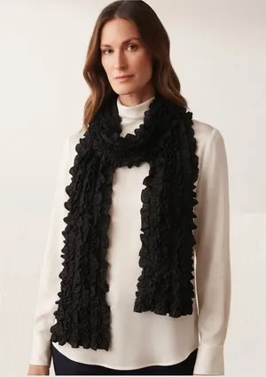 CHRISTOPHER & BANKS Textured Ruffle Scarf 11” x 72” Black EUC thumbnail 1