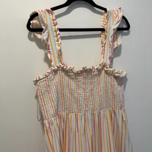 Crown & Ivy Women's Large Smocked Ruffle Strap Tiered Striped Midi Dress thumbnail 2