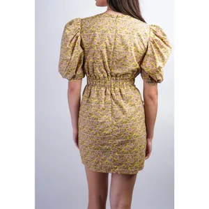 Aureum Ruched Sash Mini Dress Size XS Yellow Floral Cottage Feminine Prairie‎ thumbnail 6