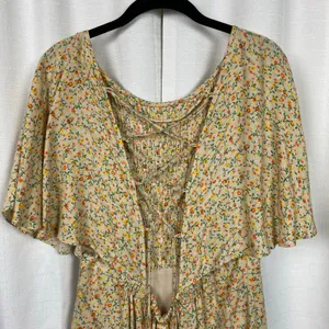 Free People Cream&Orange Floral Print Florence Smocked Mini Dress Sz.L thumbnail 12