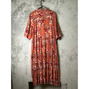 Natural Life Floral Tiered‎ Midi Dress Button Front Boho Women's Medium Orange thumbnail 3