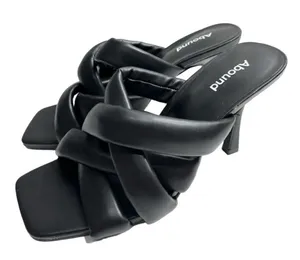 Abound Sandals‎ Size 6.5 Black Square Toe Woven Slip On High Heels thumbnail 1
