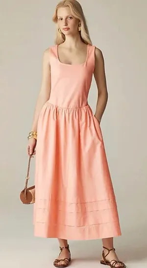 J.Crew Drop Waist Mixy Dress Midi Cotton A Line Minimalist Blush Pink Small NWT thumbnail 1